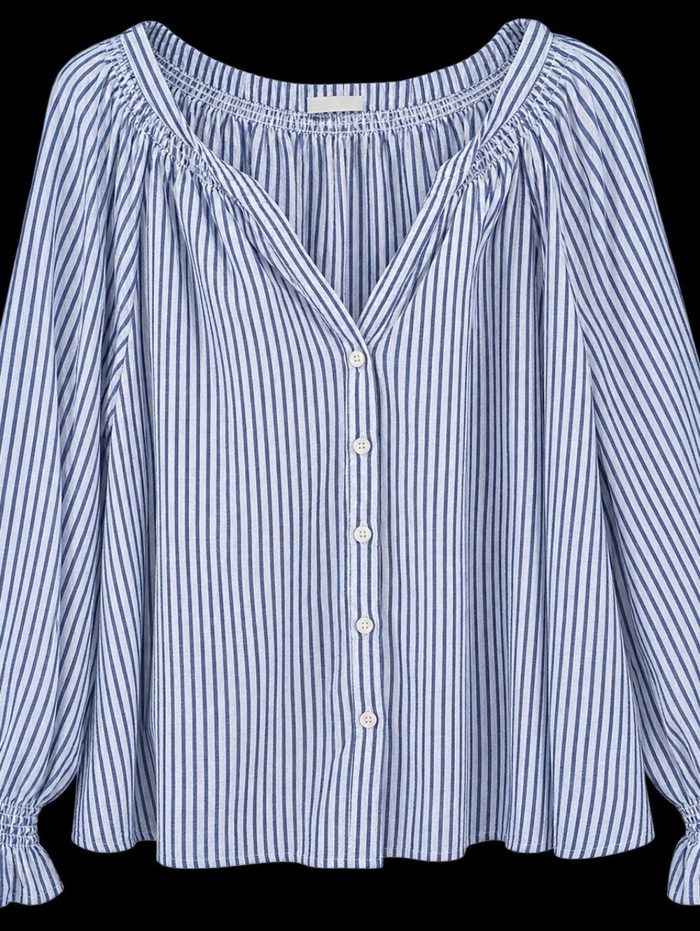 Gap Seersucker Striped Button-Front Peasant Blouse - Blue/White